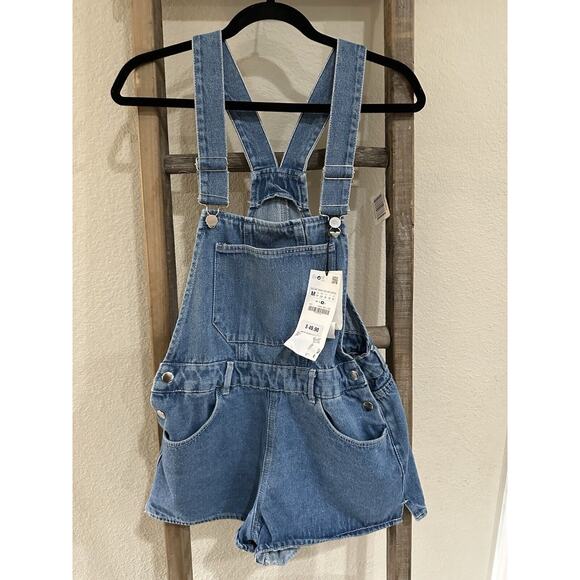 Zara Women’s Denim Short Overall Medium Blue - Picture 3 of 10
